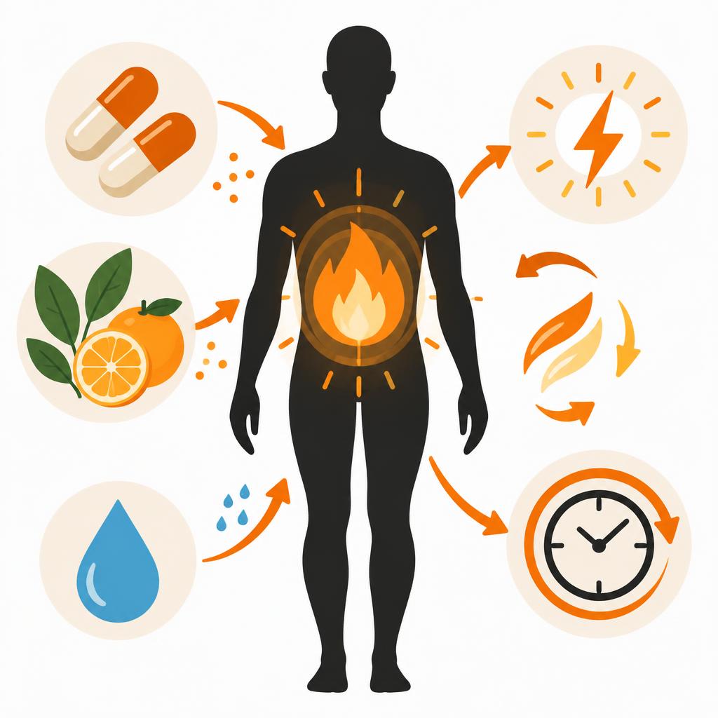 Illustration of how AlkaBurn™ supports the body's metabolism, energy conversion and appetite signals